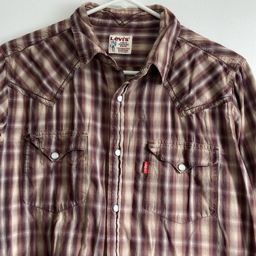 Vintage Levi pearl button down plaid flannel med cowboy shirt